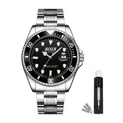 BOSCK Herren Analoguhr,Uhren für Herren 44 mm Großes Ziffernblatt Leuchtende Leicht Ablesbare Edelstahl Business Uhr Klassische Luxus,30M wasserdichte Armbanduhr Herren von BOSCK