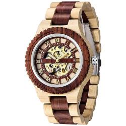 Mechanische Herren-Armbanduhr aus Holz, Skelett, automatisch, selbstaufziehend, leicht, für Herren, Braun & Rot, von BOSIN