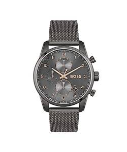 BOSS Chronograph Quarz Uhr für Herren mit Graues Edelstahl-Mesh-Gliederarmband - 1513837 von BOSS