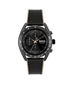 BOSS Chronograph Quarz Uhr für Herren mit Schwarzes Lederarmband - 1514022 von BOSS