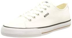 BOSS Damen Aiden Tenn Lowtop Sneakers aus Canvas mit charakteristischen Streifen Weiß 40 Größe 40 von BOSS