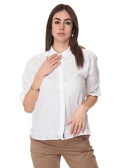 BOSS Damen C Bilina Relaxed-Fit Bluse aus reinem Leinen mit verdeckter Knopfleiste Weiß 42 von BOSS