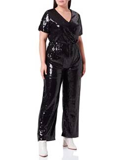 BOSS Damen C Eseca Jumpsuit aus Stretch-Jersey mit Pailletten und fixierter Wickel-Front Schwarz L von BOSS