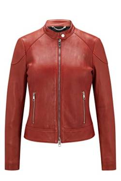 BOSS Damen C Saflima1 Regular-Fit Jacke aus weichem Leder mit Reißverschluss Rot 38 von BOSS