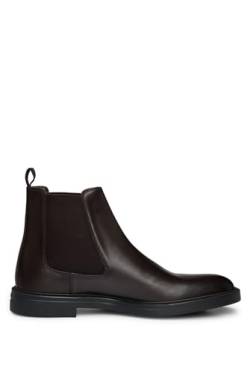 BOSS Herren Calev Cheb Chelsea Boots aus Leder mit Signature-Streifen-Akzent Dunkelbraun 46 Größe 46 von BOSS