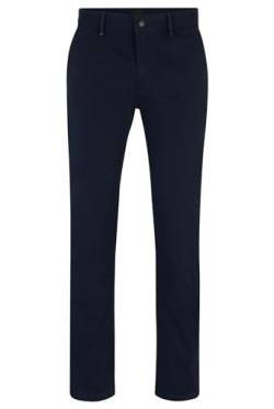 BOSS Herren Chino Slim Slim-Fit Chino aus elastischem Baumwoll-Satin Dunkelblau 33/34 von BOSS