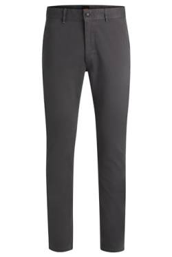 BOSS Herren Chino Slim Slim-Fit Chino aus elastischem Baumwoll-Satin Dunkelgrau 34/34 von BOSS