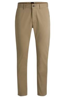 BOSS Herren Chino Slim Slim-Fit Chino aus elastischem Baumwoll-Satin Hellbraun 32/34 von BOSS