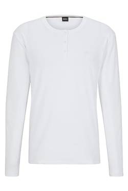 BOSS Herren Cosy LS-Shirt Pyjama-Shirt aus Stretch-Baumwolle mit Henley-Ausschnitt Weiß XL von BOSS