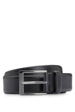 BOSS Herren Elloy Sz35 Gürtel aus genarbtem italienischem Leder mit Logo-Schließe Schwarz 100 von BOSS