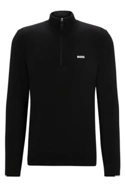 BOSS Herren Ever-X QZ Pullover aus Baumwoll-Mix mit Troyerkragen und Logo-Print Schwarz M von BOSS