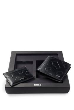 BOSS Herren GBBM 8cc Geschenk-Set mit Kartenetui und Geldbörse aus Leder mit Monogramm-Prägung Schwarz Stck von BOSS