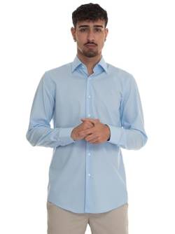 BOSS Herren H-HANK-kent-C1-214 Slim-Fit Hemd aus elastischer Baumwoll-Popeline mit bügelleichtem Finish Hellblau 42 von BOSS