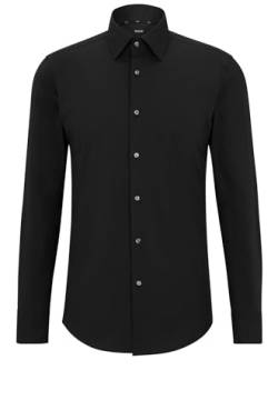 BOSS Herren H-HANK-kent-C1-214 Slim-Fit Hemd aus elastischer Baumwoll-Popeline mit bügelleichtem Finish Schwarz 38 von BOSS