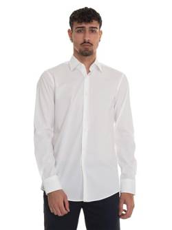BOSS Herren H-HANK-kent-C1-214 Slim-Fit Hemd aus elastischer Baumwoll-Popeline mit bügelleichtem Finish Weiß 38 von BOSS
