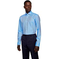 BOSS Herren H-JOE-spread-C1-222 Regular-Fit Hemd aus elastischem Baumwoll-Twill mit bügelleichtem Finish Hellblau 40 von BOSS