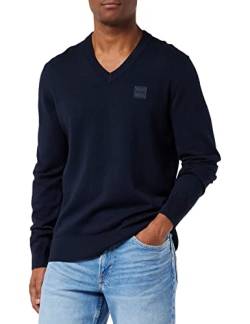 BOSS Herren Kanovano V Regular-Fit Pullover aus Baumwolle mit Kaschmir-Anteil und Logoaufnäher Dunkelblau L von BOSS