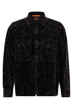 BOSS Herren Lovel-Zip 8 Oversized Hemd aus Baumwoll-Samt mit Snow-Effekt Schwarz XL von BOSS