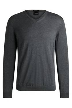 BOSS Herren Melba-P Slim-Fit Pullover aus Schurwolle mit V-Ausschnitt Grau L von BOSS