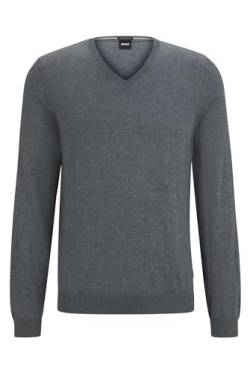 BOSS Herren Melba-P Slim-Fit Pullover aus Schurwolle mit V-Ausschnitt Grau M von BOSS
