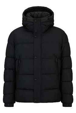 BOSS Herren Omaris Wasserabweisende Steppjacke mit Kapuze und Logo-Aufnäher Schwarz 52 von BOSS