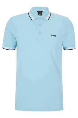 BOSS Herren Paddy Poloshirt aus Baumwoll-Piqué mit Kontrast-Logo Blau L von BOSS