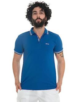 BOSS Herren Paddy Poloshirt aus Baumwoll-Piqué mit Kontrast-Logo Blau S von BOSS
