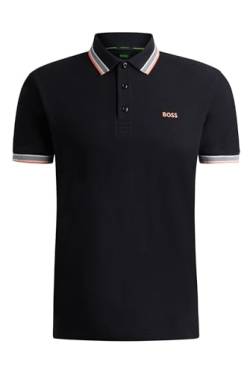 BOSS Herren Paddy Poloshirt aus Baumwoll-Piqué mit Kontrast-Logo Schwarz M von BOSS