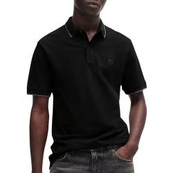 BOSS Herren Passertip Slim-Fit Poloshirt aus gewaschenem elastischem Baumwoll-Piqué Schwarz M von BOSS