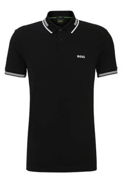 BOSS Herren Paul Slim-Fit Poloshirt aus Stretch-Baumwolle mit Branding Schwarz XXL von BOSS