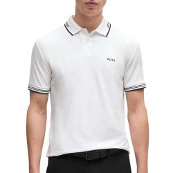 BOSS Herren Paul Slim-Fit Poloshirt aus Stretch-Baumwolle mit Branding Weiß XXL von BOSS