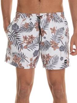 BOSS Herren Piranha Schnell trocknende Badeshorts mit tropischem Print und Logo-Aufnäher Weiß L von BOSS