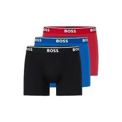 BOSS Herren Power Boxershorts mit Bold Logo, 3er-Pack Retroshorts, Rot/Blau/Schwarz, Medium von BOSS