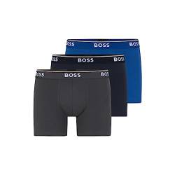 BOSS Herren Power Boxershorts mit Bold Logo, 3er-Pack Retroshorts, True Blue/Sky Captain/Schmiedeeisen, X-Large von BOSS