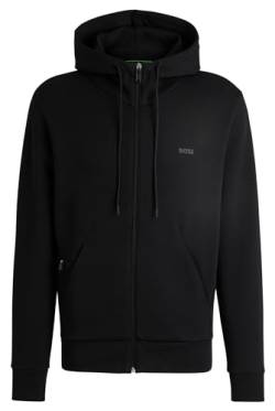 BOSS Herren Saggy Hoodie aus Stretch-Baumwolle mit Reißverschluss und Logo-Print Schwarz M von BOSS