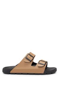 BOSS Herren Surfley Sand All-gender Sandalen aus strukturiertem Material-Mix mit zwei Riemen Hellbeige 42 Größe 42 von BOSS