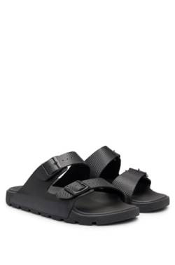 BOSS Herren Surfley Sand All-gender Sandalen aus strukturiertem Material-Mix mit zwei Riemen Schwarz 42 Größe 42 von BOSS