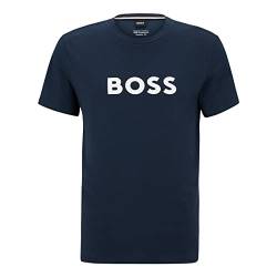 BOSS Herren T-Shirt RN Relaxed-Fit T-Shirt aus Bio-Baumwolle mit Kontrast-Logo Dunkelblau XL von BOSS