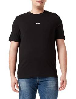 BOSS Herren TChup Relaxed-Fit T-Shirt aus Stretch-Baumwolle mit Logo-Print Schwarz L von BOSS