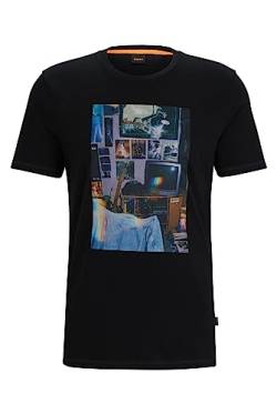 BOSS Herren TeMemory Regular-Fit T-Shirt aus Baumwoll-Jersey mit Artwork der Kollektion Schwarz L von BOSS