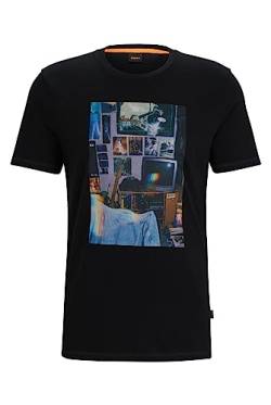 BOSS Herren TeMemory Regular-Fit T-Shirt aus Baumwoll-Jersey mit Artwork der Kollektion Schwarz S von BOSS