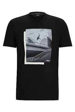 BOSS Herren Tee 10 T-Shirt aus elastischem Baumwoll-Jersey mit Foto-Print Schwarz S von BOSS