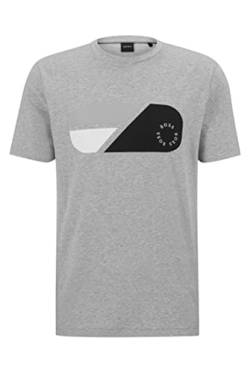 BOSS Herren Tee 9 T-Shirt aus Stretch-Baumwolle mit Artwork und kreisförmigem Logo Hellgrau L von BOSS