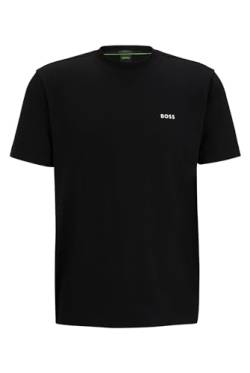 BOSS Herren Tee Regular-Fit T-Shirt aus Stretch-Baumwolle mit Kontrast-Logo Schwarz L von BOSS