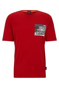 BOSS Herren TeeMotor Relaxed-Fit T-Shirt aus Baumwolle mit Motorrad-Print Rot M von BOSS