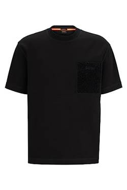 BOSS Herren Teeteddy Oversized T-Shirt aus Interlock-Baumwolle mit Teddy-Tasche Schwarz XL von BOSS