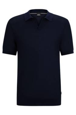 BOSS Herren Tempio Polopullover aus Baumwoll-Mix mit offenem Kragen Dunkelblau XL von BOSS