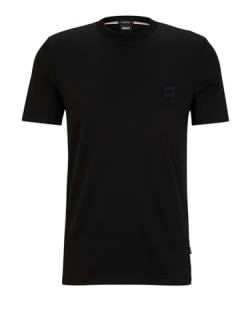 BOSS Herren Tiburt 278 Regular-Fit T-Shirt aus Baumwolle mit Logo-Aufnäher Schwarz L von BOSS