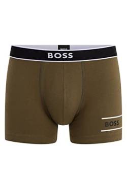 BOSS Herren Trunk 24 Logo Boxershorts aus Stretch-Baumwolle mit Logos und Streifen Dunkelgrün L von BOSS