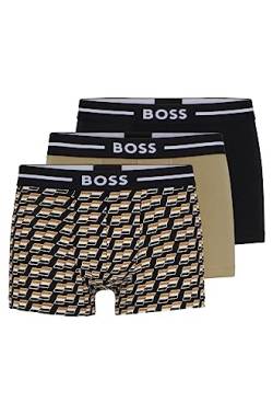 BOSS Herren Trunk 3P Bold Design Dreier-Pack eng anliegende Boxershorts aus Stretch-Baumwolle mit kurzem Bein und Logo-Bund Gemustert M von BOSS